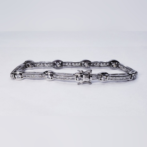 Sterling Silver Baguette And Round Tennis Style Cz Bracelet 7.5" - Picture 4 of 6